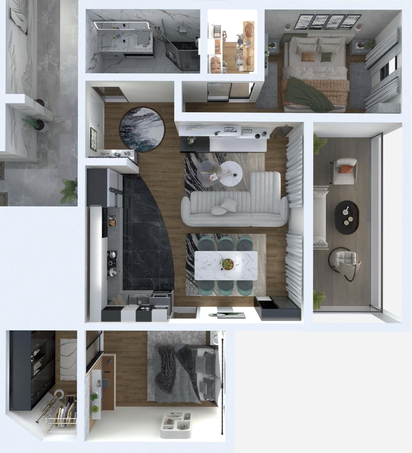 S4 — Two-bedroom Apartment - Floor plan view 1